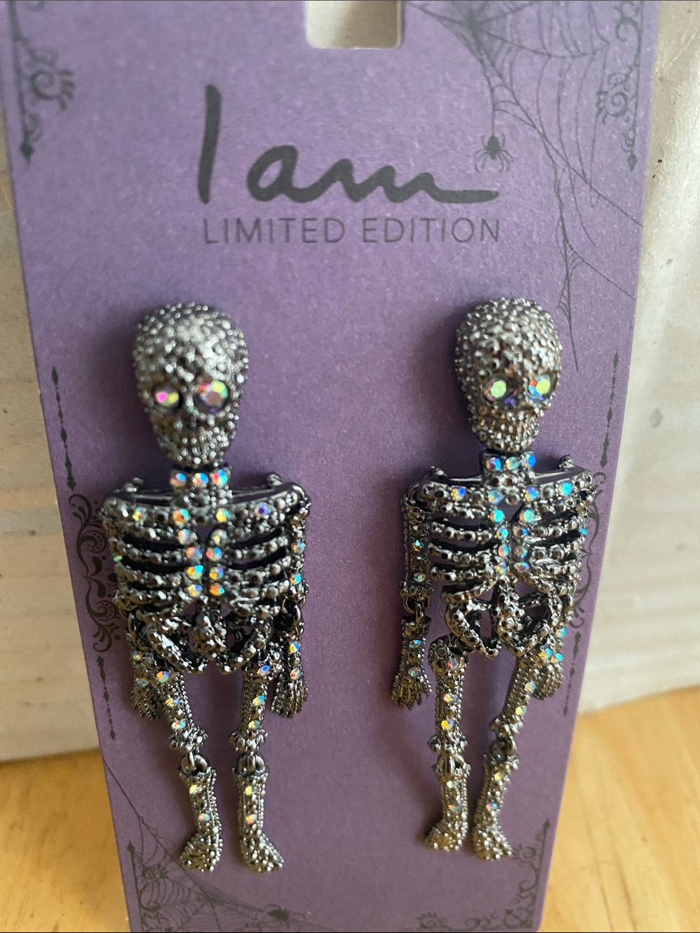 Crystal Skeleton Drop Earrings - Silver with Iridescent Accents NWT by I am